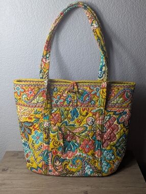Vera Bradley Yellow Provencal Quilted Tote with Tortoise Accents